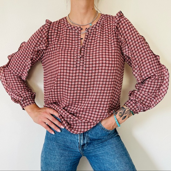 Loft petites Blouse top with Ruffled Sleeves printed - Picture 2 of 8